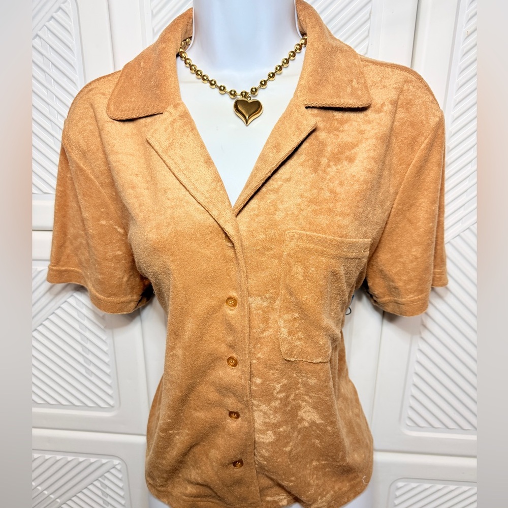 Tan Button-Up Women's Top